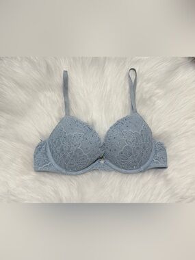 Victoria’s Secret Dream Angels Push Up Bra Women Size 34B Blue Lace Rhinestone